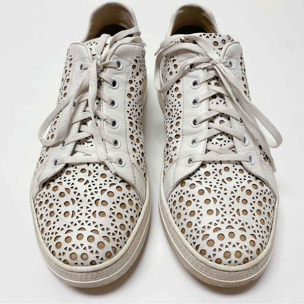 Alaia Paris Laser Cut White Leather Low Top Sneakers 40 10 Italy